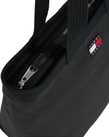 TOMMY HILFIGER Unisex Marka Logolu Üst Full Fermuar Detaylı Tote Model Siyah El Çantası AM0AM13394 BDS
