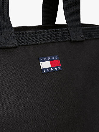TOMMY HILFIGER Unisex Marka Logolu Üst Full Fermuar Detaylı Tote Model Siyah El Çantası AM0AM13394 BDS
