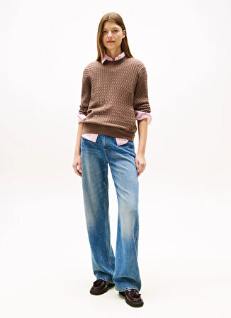 Tommy Hilfiger Yuvarlak Yaka Standart Düz Kahve Kazak Kadın WW0WW44993GTO