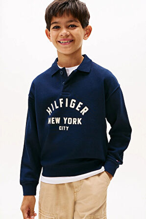 Erkek Çocuk Polo Yaka Grafik Baskılı Sweatshirt - Lacivert | 10 Yaş
