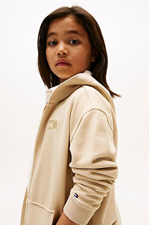 Erkek Çocuk Regular Fit Kapüşonlu Fermuarlı Tonal Logolu Sweatshirt - Bej | 10 Yaş