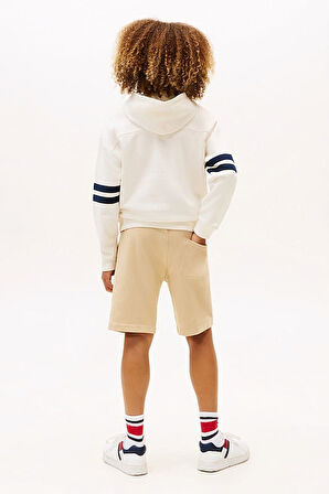 Erkek Çocuk Kolları Şeritli Grafik Baskılı Kapüşonlu Sweatshirt - Krem | 16 Yaş