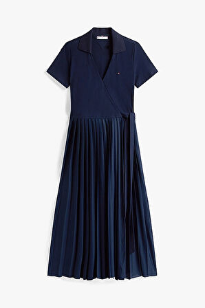 Kadın 1985 Midi Kruvaze Eteği Piliseli Polo Elbise - Lacivert | S