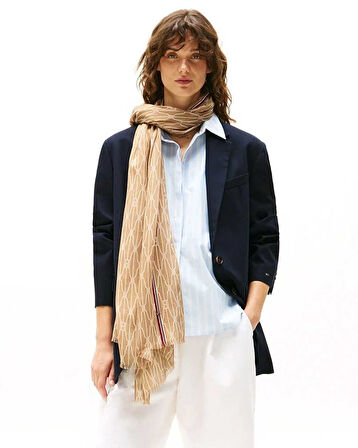 Tommy Hilfiger Şerit Detaylı Kadın Şal | STD