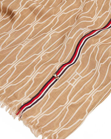 Tommy Hilfiger Şerit Detaylı Kadın Şal | STD