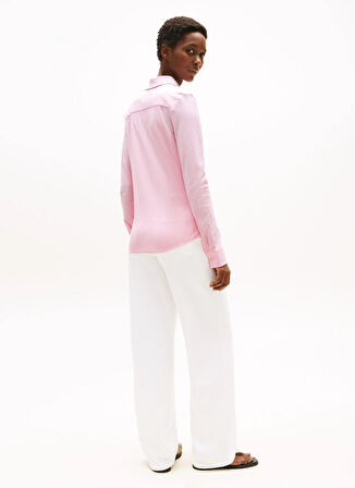 Tommy Hilfiger Standart Gömlek Yaka Düz Pembe Kadın Gömlek WW0WW435280D7