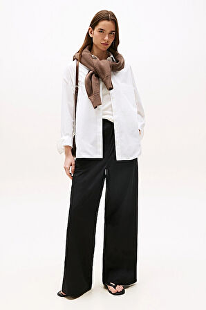 Kadın Beli Lastikli Geniş Paça Pantolon - Siyah | 44