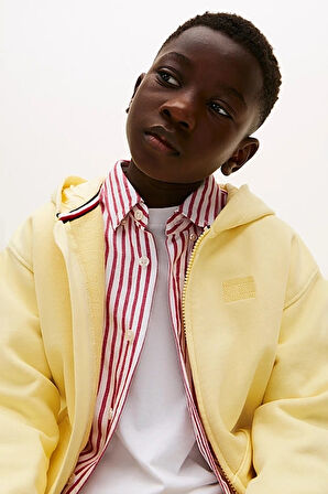 Erkek Çocuk Tonal Logo Fermuarlı Kapüşonlu Sweatshirt - Sarı | 7 Yaş