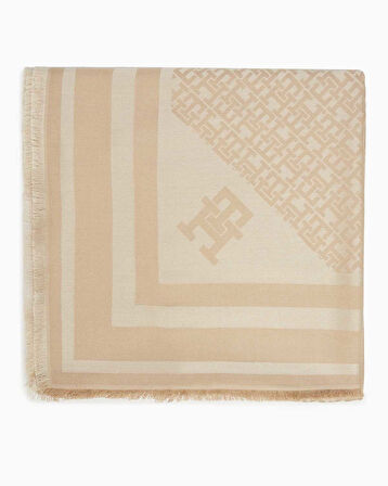 Tommy Hilfiger Monogrom Logolu Kare Kadın Şal | STD