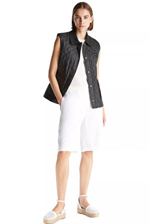 Kadın Slim Fit Kapitone Gömlek Yaka Yelek - Siyah | S