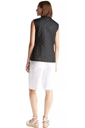 Kadın Slim Fit Kapitone Gömlek Yaka Yelek - Siyah | S