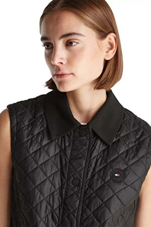 Kadın Slim Fit Kapitone Gömlek Yaka Yelek - Siyah | M