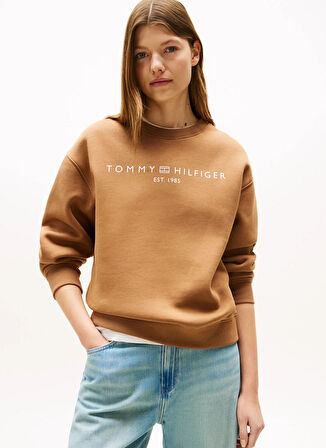 Tommy Hilfiger Yuvarlak Yaka Baskılı Kahve Kadın Sweatshırt WW0WW39791GWA