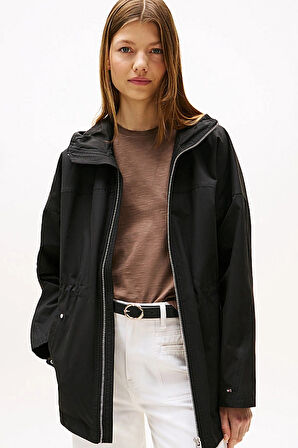 Kadın Kapüşonlu Beli Büzgülü Parka - Siyah | M