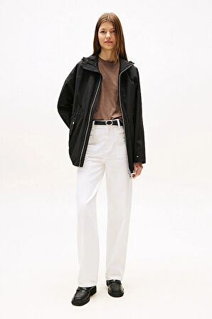 Kadın Kapüşonlu Beli Büzgülü Parka - Siyah | M