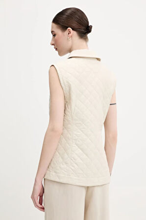 Kadın Slim Fit Kapitone Gömlek Yaka Yelek - Krem | S