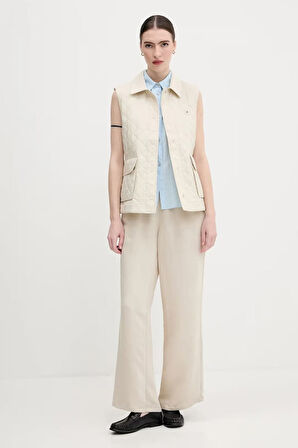 Kadın Slim Fit Kapitone Gömlek Yaka Yelek - Krem | S