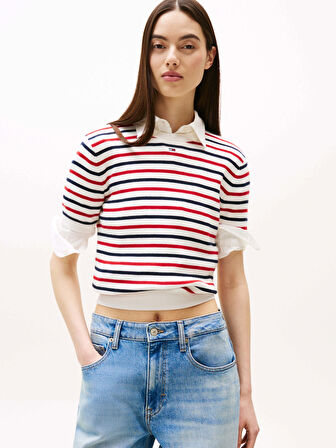 Tommy Jeans TJW ESSENTIAL SS SWEATER Kadın Beyaz Kazak DW0DW193360FG