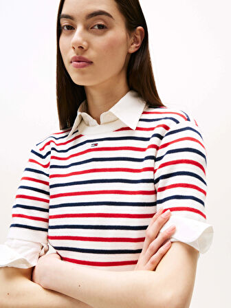Tommy Jeans TJW ESSENTIAL SS SWEATER Kadın Beyaz Kazak DW0DW193360FG