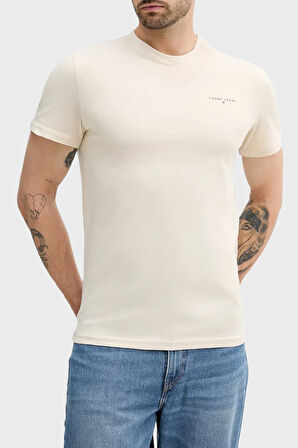 TJM SLIM LINEAR CHEST TEE EXT Erkek Bej T-Shirt - DM0DM21780