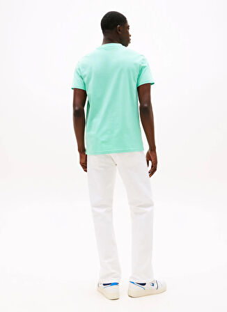Tommy Jeans Bisiklet Yaka Düz Su Yeşili Erkek T-Shirt DM0DM21780L61 TJM SLIM LINEAR CHEST