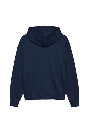 Erkek Cropped Fit Kapüşonlu Kol Baskılı Sweatshirt - Lacivert | XS