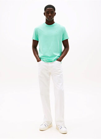 Tommy Jeans Bisiklet Yaka Düz Su Yeşili Erkek T-Shirt DM0DM21780L61 TJM SLIM LINEAR CHEST