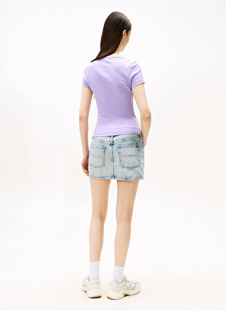 Tommy Jeans Yuvarlak Yaka Baskılı Mor Kadın T-Shirt DW0DW17881W0E
