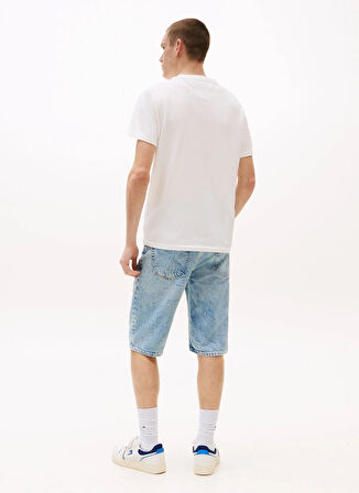 Tommy Jeans Bisiklet Yaka Baskılı Beyaz Erkek T-Shirt DM0DM21539YBL TJM SLIM STACK LOGO T