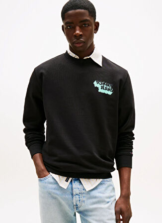 Tommy Jeans Bisiklet Yaka Siyah Erkek Sweatshırt DM0DM21640BDS TJM REG STACK CREW EX