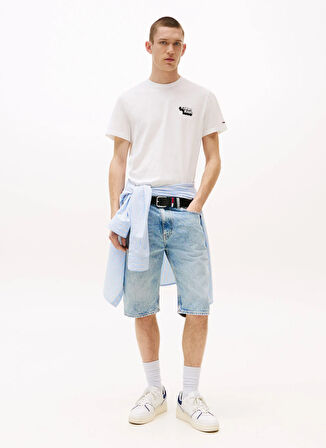 Tommy Jeans Bisiklet Yaka Baskılı Beyaz Erkek T-Shirt DM0DM21539YBL TJM SLIM STACK LOGO T