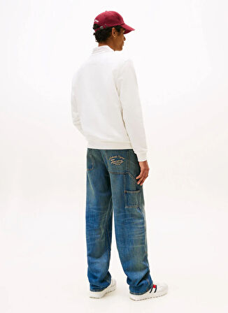 Tommy Jeans Bisiklet Yaka Beyaz Erkek Sweatshırt DM0DM21640YBL TJM REG STACK CREW EX