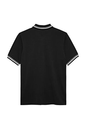 Erkek Tipped Polo Yaka T-Shirt - Siyah | M