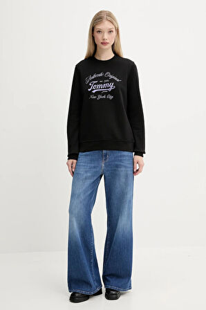 Kadın Regular Fit Grafik Logolu Sweatshirt - Siyah | L