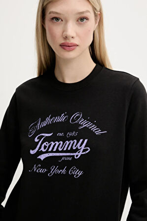 Kadın Regular Fit Grafik Logolu Sweatshirt - Siyah | L