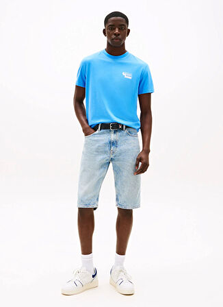 Tommy Jeans Bisiklet Yaka Baskılı Mavi Erkek T-Shirt DM0DM21539C39 TJM SLIM STACK LOGO T