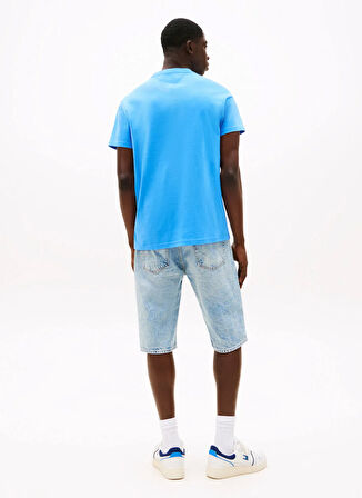 Tommy Jeans Bisiklet Yaka Baskılı Mavi Erkek T-Shirt DM0DM21539C39 TJM SLIM STACK LOGO T