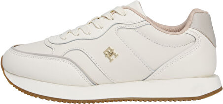 TOMMY HILFIGER Kadın Metal Marka Logolu %100 Deri Full Bağcıklı Günlük Kullanıma Uygun Şık Görünümlü Beyaz Sneaker FW0FW08696 0LI