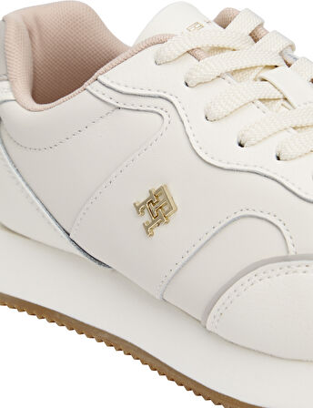 TOMMY HILFIGER Kadın Metal Marka Logolu %100 Deri Full Bağcıklı Günlük Kullanıma Uygun Şık Görünümlü Beyaz Sneaker FW0FW08696 0LI