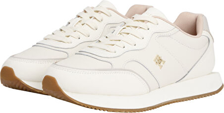 TOMMY HILFIGER Kadın Metal Marka Logolu %100 Deri Full Bağcıklı Günlük Kullanıma Uygun Şık Görünümlü Beyaz Sneaker FW0FW08696 0LI