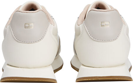 TOMMY HILFIGER Kadın Metal Marka Logolu %100 Deri Full Bağcıklı Günlük Kullanıma Uygun Şık Görünümlü Beyaz Sneaker FW0FW08696 0LI