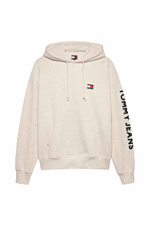 Erkek Cropped Fit Kapüşonlu Kol Baskılı Sweatshirt - Bej | L