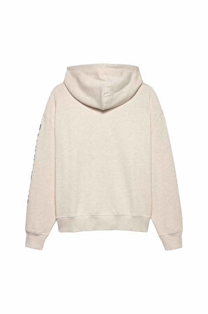Erkek Cropped Fit Kapüşonlu Kol Baskılı Sweatshirt - Bej | L