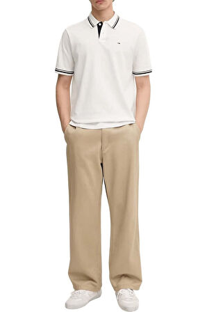 Erkek Regular Fit Yaka ve Kol Ucu Çizgili Polo T-Shirt - Ekru | M