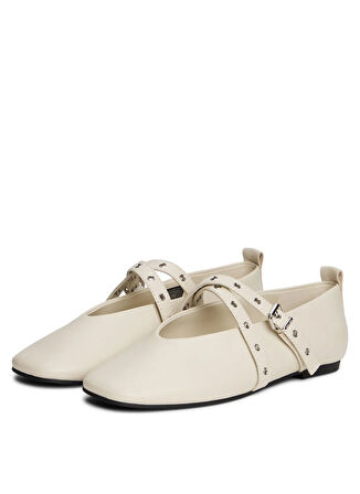 Tommy Hilfiger Deri Ekru Kadın Babet EN0EN02868