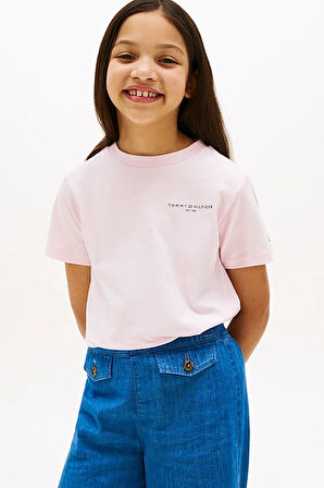 Unisex Çocuk Minimal Logo Baskılı T-Shirt – Pembe | 14 Yaş