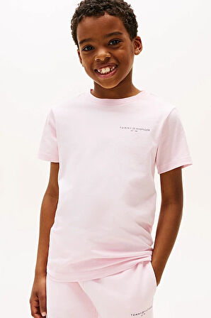 Unisex Çocuk Minimal Logo Baskılı T-Shirt – Pembe | 14 Yaş