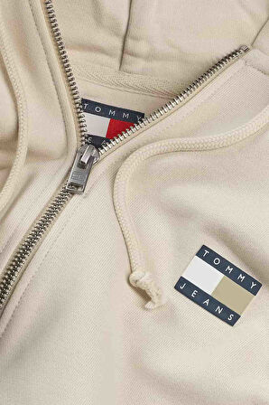 Erkek Cropped Fit Kapüşonlu Fermuarlı Sweatshirt - Krem | L