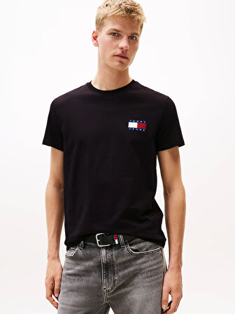 TOMMY HILFIGER Erkek Marka Logolu Pamuklu Günlük Kullanıma Uygun Siyah-Beyaz T-Shirt DM0DM22143 0XM