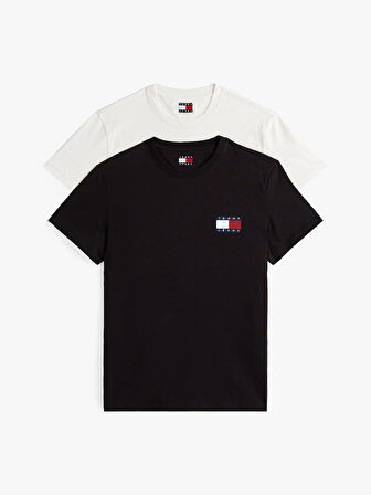 TOMMY HILFIGER Erkek Marka Logolu Pamuklu Günlük Kullanıma Uygun Siyah-Beyaz T-Shirt DM0DM22143 0XM